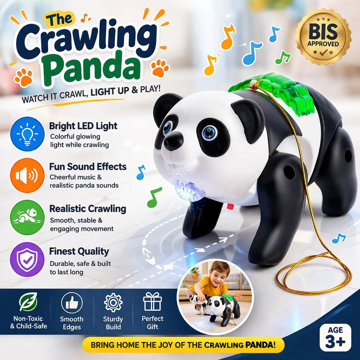 (T55) Crawling Panda – Interactive Musical Panda Toy with Lights and Movement
