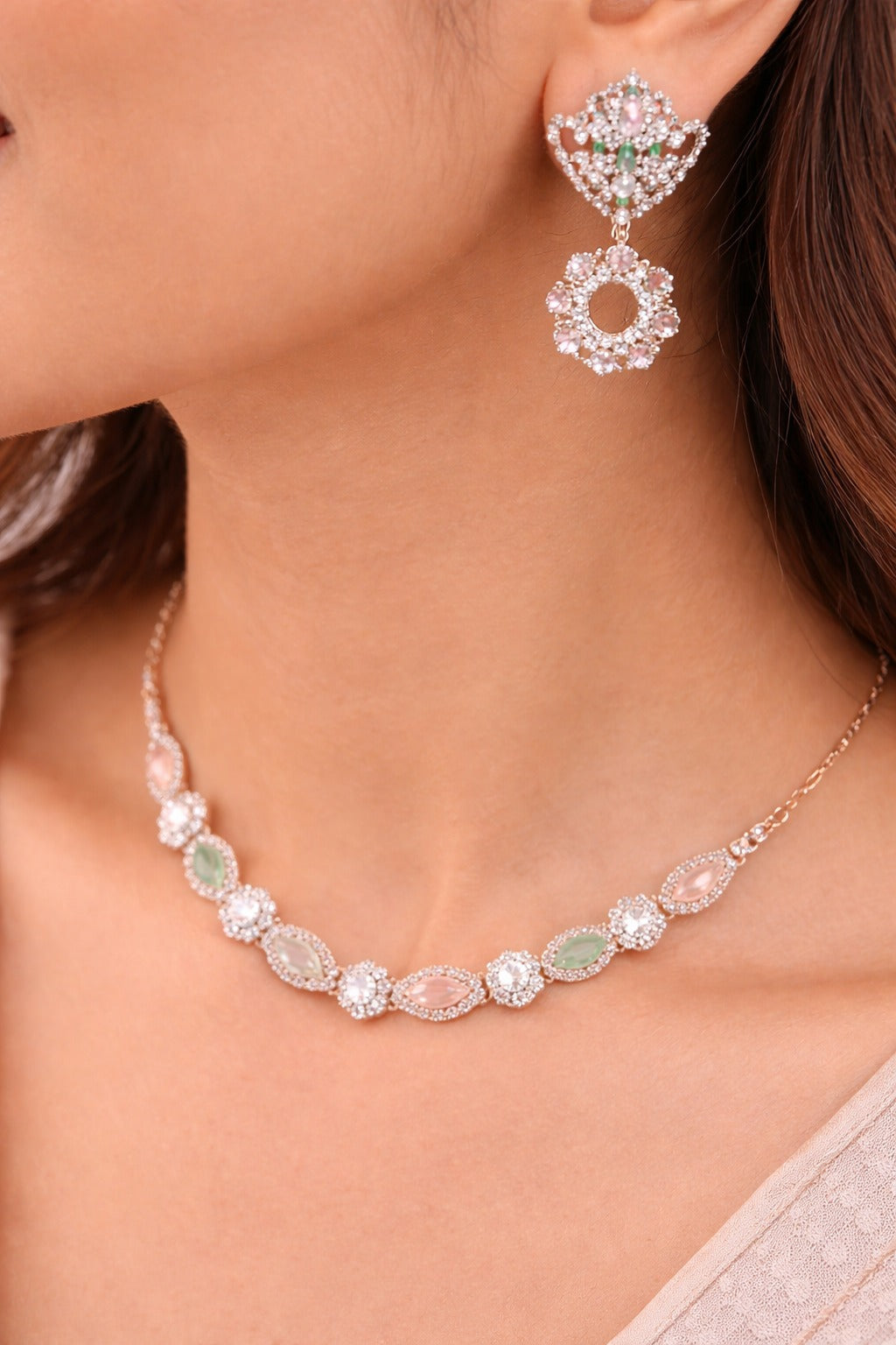 (030) Elegant Stone Chain & Anklet Set – Rose Gold Finish (₹100 One Set)
