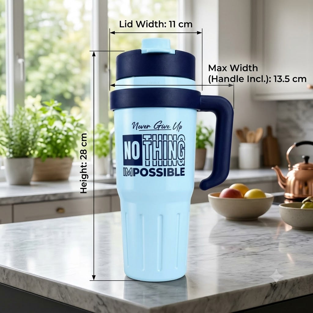 (B48) Never Give Up Jumbo 800ML Stainless Steel Water Bottle