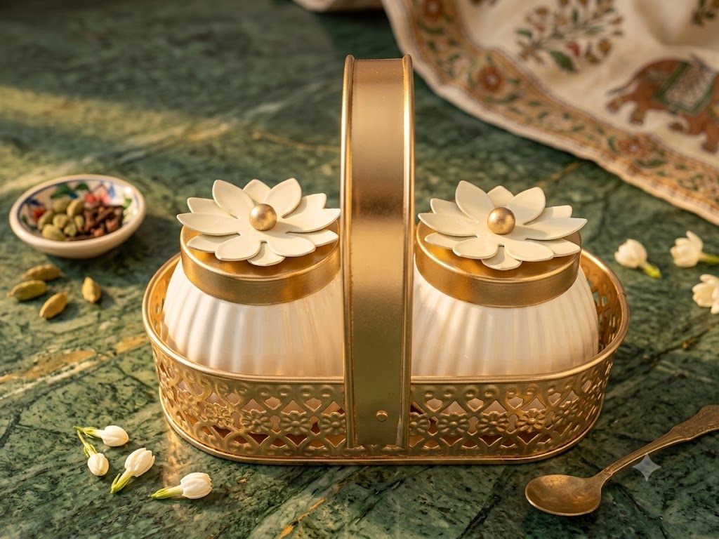 (R43) Golden Oval Metal Storage Basket with Handle (1Pcs-320Rs)