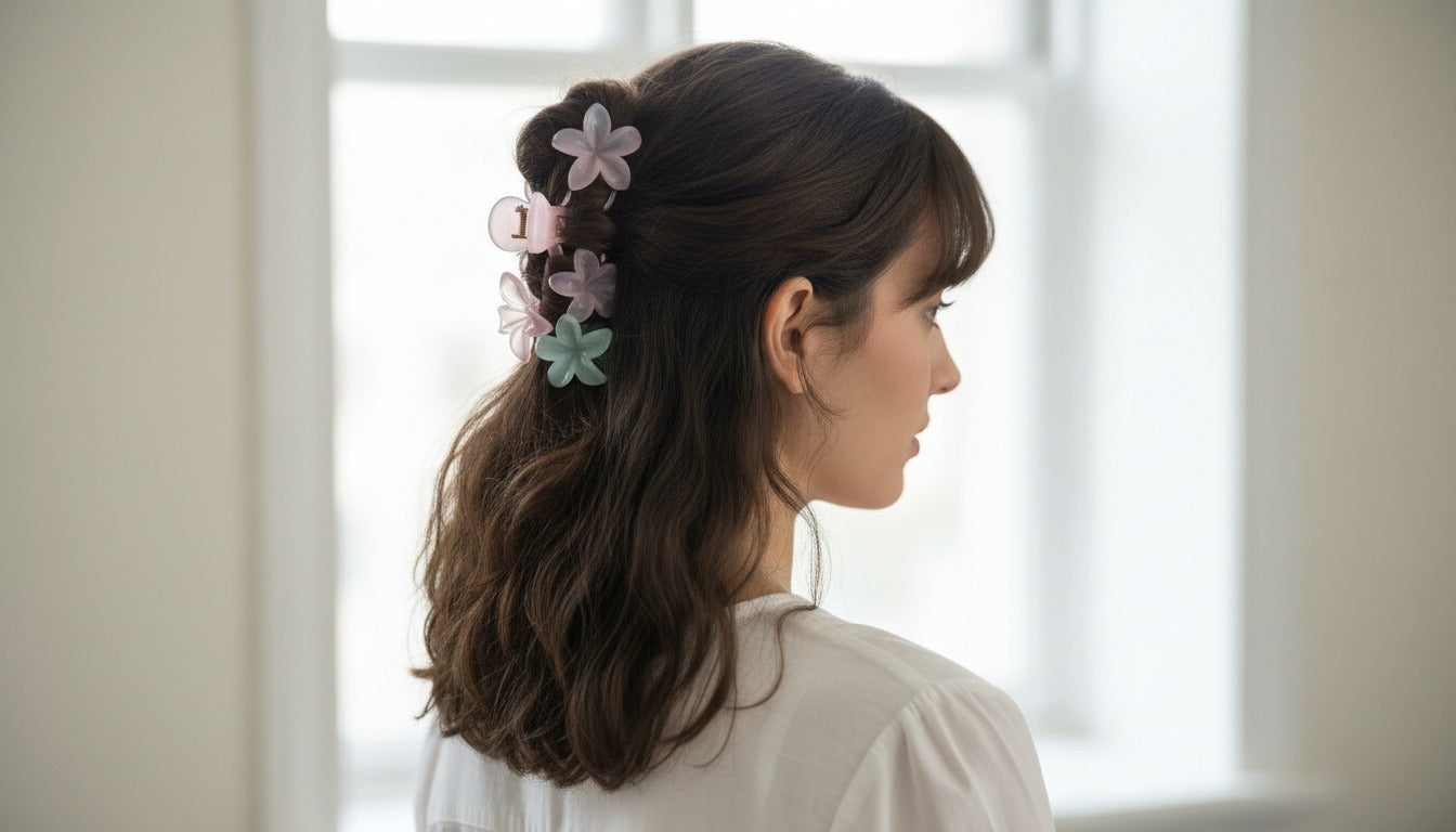 (WA-007) Flower Hair Clips Multi Color (One Piece - 12.Rs) Pack of 12 - 120.Rs