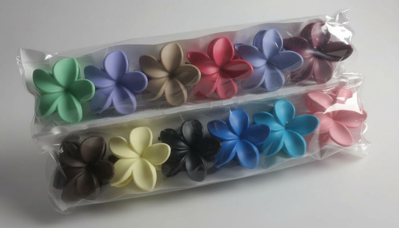 (WA-007) Flower Hair Clips Multi Color (One Piece - 12.Rs) Pack of 12 - 120.Rs
