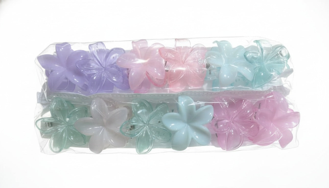 (WA-007) Flower Hair Clips Multi Color (One Piece - 12.Rs) Pack of 12 - 120.Rs