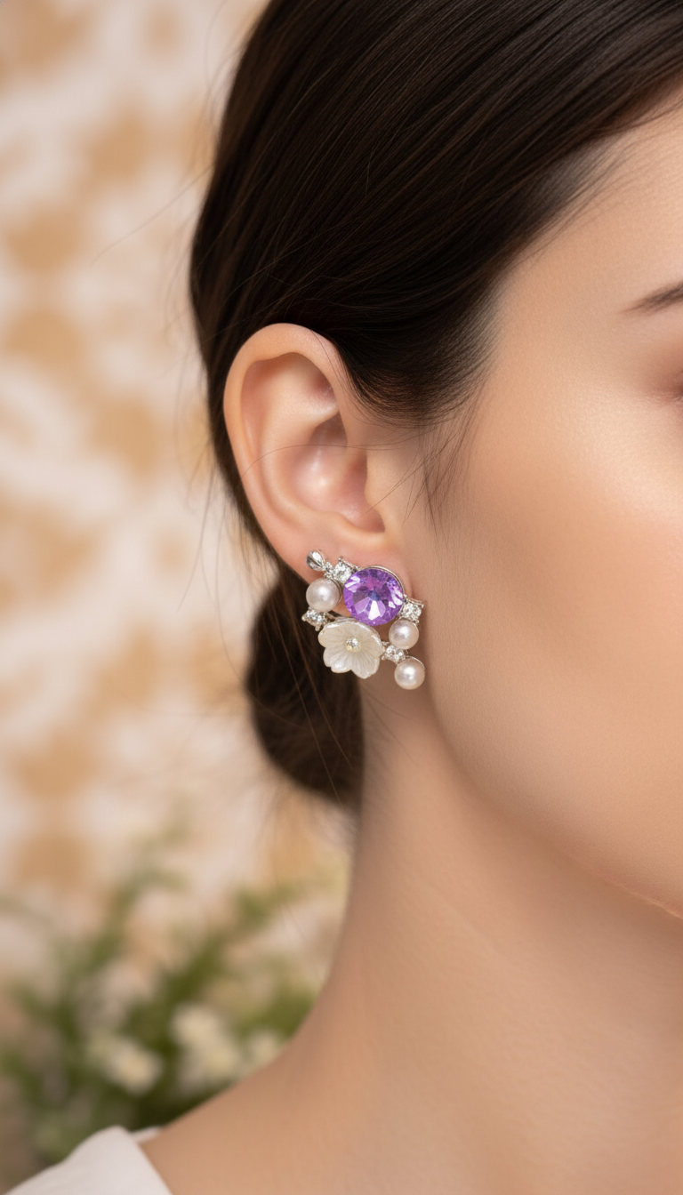 (029) Flower Shape Stone Studded Earrings – (₹25 One Set | MOQ: 6 Sets)