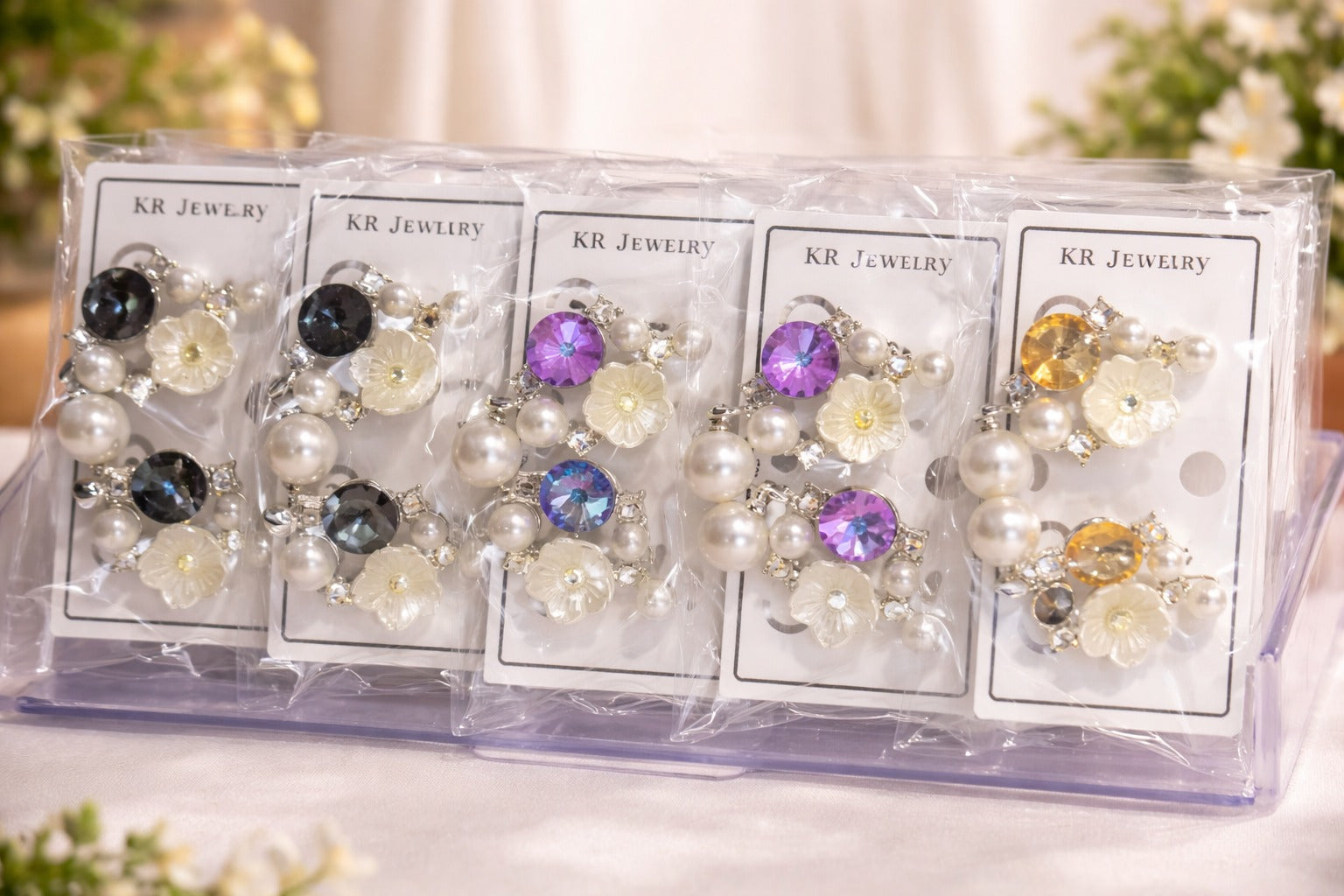 (029) Flower Shape Stone Studded Earrings – (₹25 One Set | MOQ: 6 Sets)
