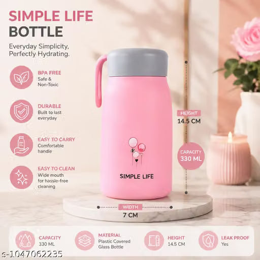(B60) (MOQ: 4 Pcs) Simple Life Glass Water Bottle – Little Q Cup 330ML