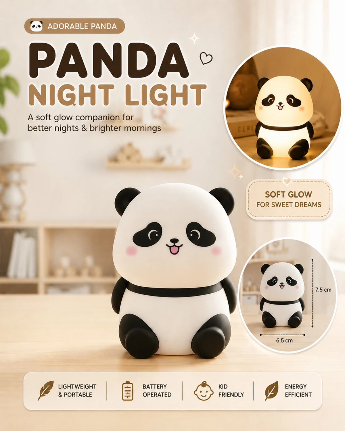 (LI5) (MOQ: 12 Pcs) Mini Panda LED Night Lamp – Cute Bedroom & Room Light