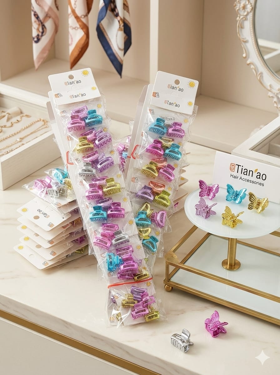 (028) Mini 3 Colorful Hair Claw Clips Set - (₹18 Per Set | Pack of 12 Sets ₹180)