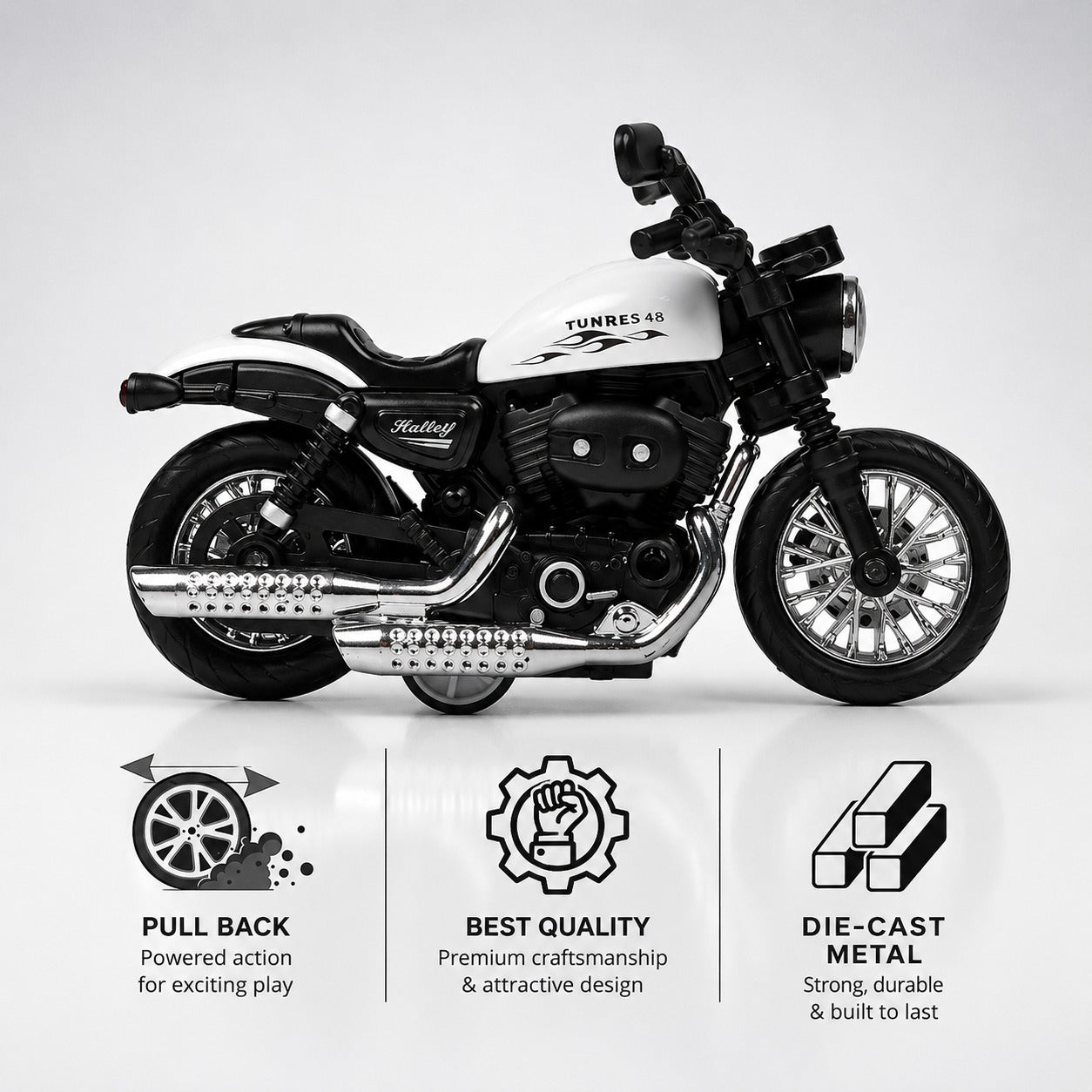 (T-024) Miniature Bike Toy, 1:12 Scale, Die-Cast with Steerable Handlebars, Free Rolling Wheels