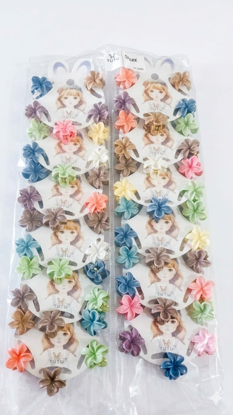 (WA-017) Mini Hair Claw Set – Flower & Heart Designs (₹15 Per Set | Pack of 12 – ₹180)