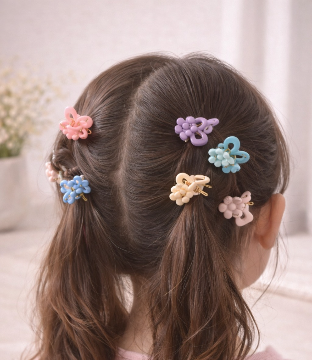 (WA-017) Mini Hair Claw Set – Flower & Heart Designs (₹15 Per Set | Pack of 12 – ₹180)