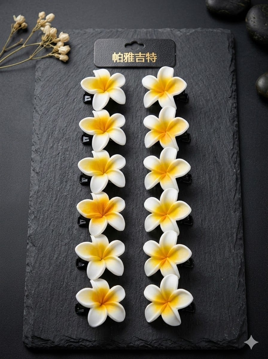(WA-009) Plumeria Flower Foam Hair Clips | (Single Piece 8.Rs) PACK OF 12 – 96