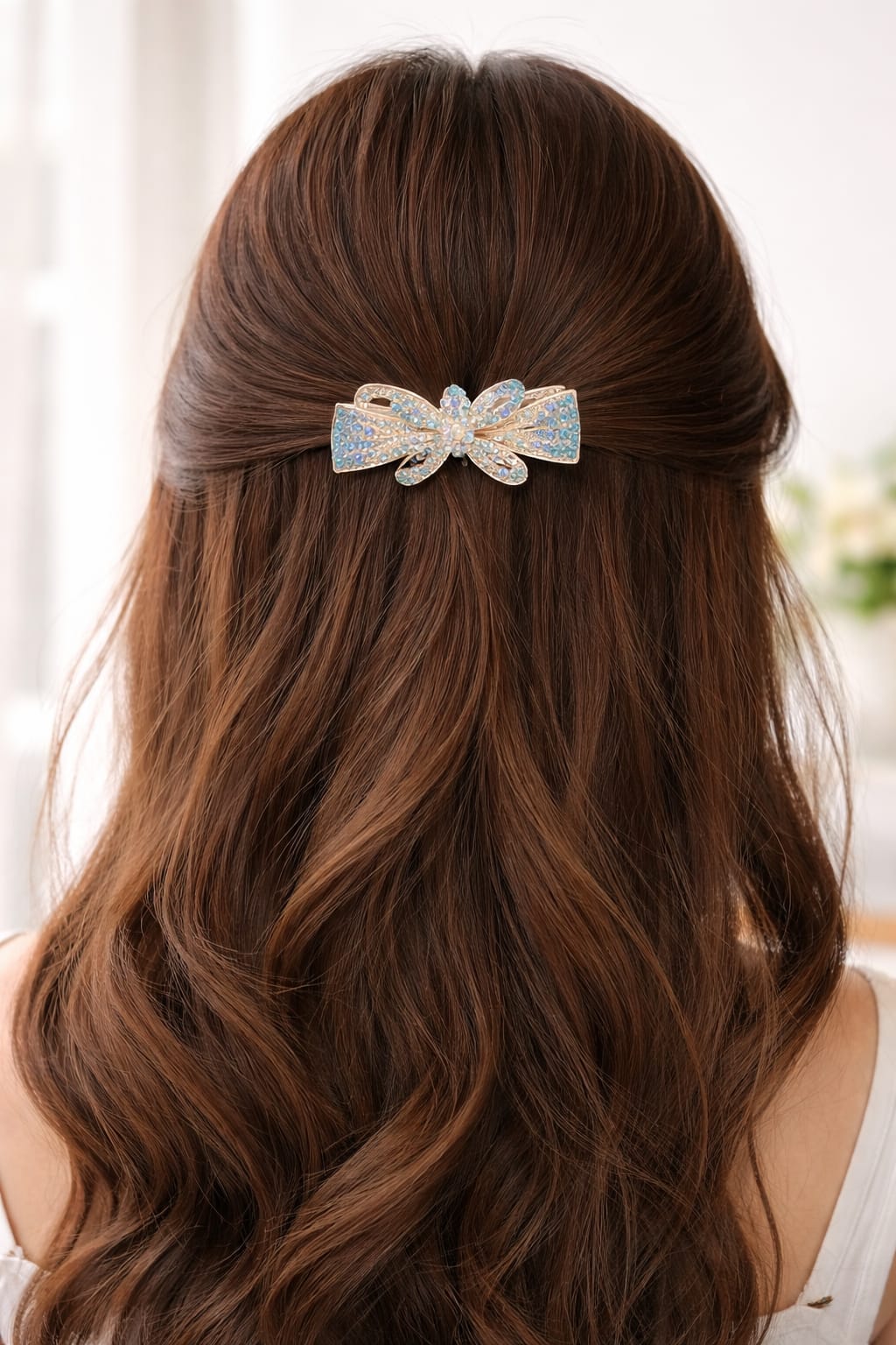 (027) Premium Crystal Bow Hair Clip – Luxury Design (₹45 Per Piece | Pack of 12 – ₹540)