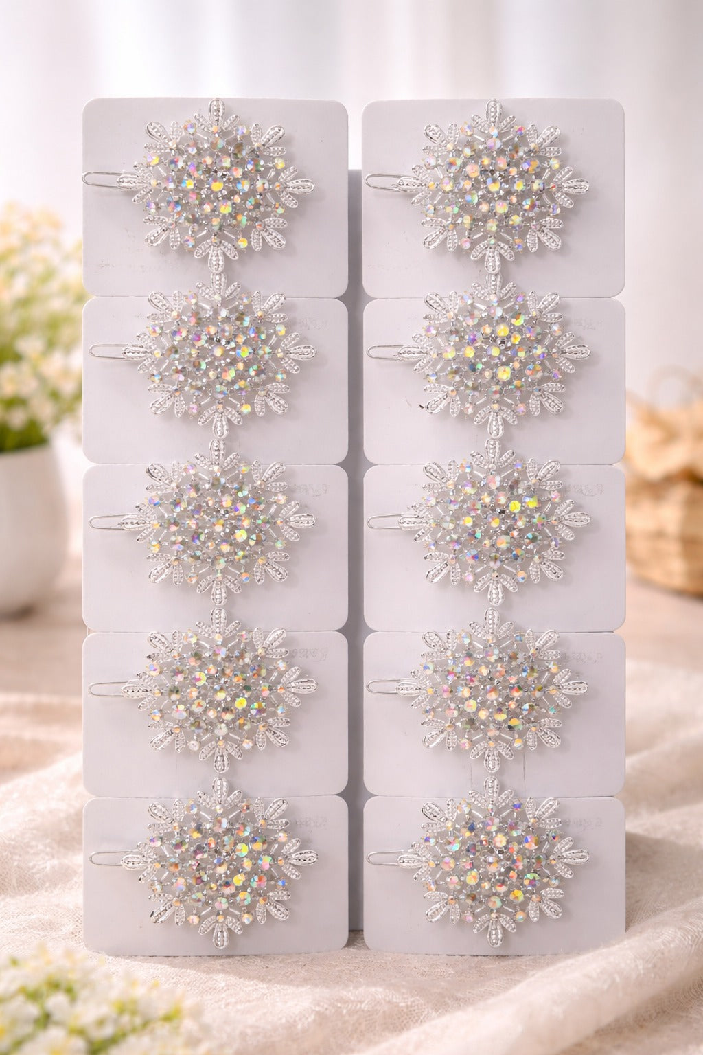 (024) Sparkling Crystal Snowflake Brooch Pin - (₹35 Per Piece | Pack of 12 – ₹420)