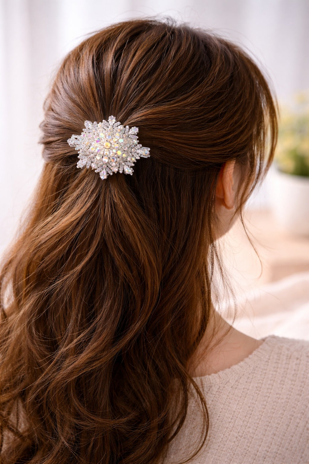 (024) Sparkling Crystal Snowflake Brooch Pin - (₹35 Per Piece | Pack of 12 – ₹420)