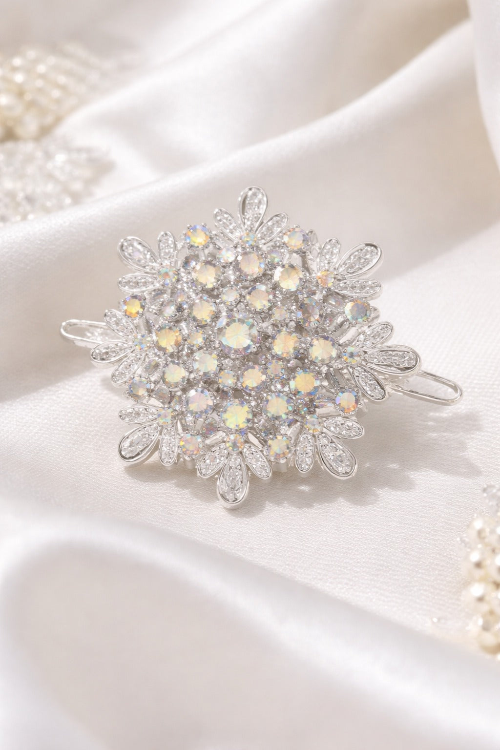 (024) Sparkling Crystal Snowflake Brooch Pin - (₹35 Per Piece | Pack of 12 – ₹420)